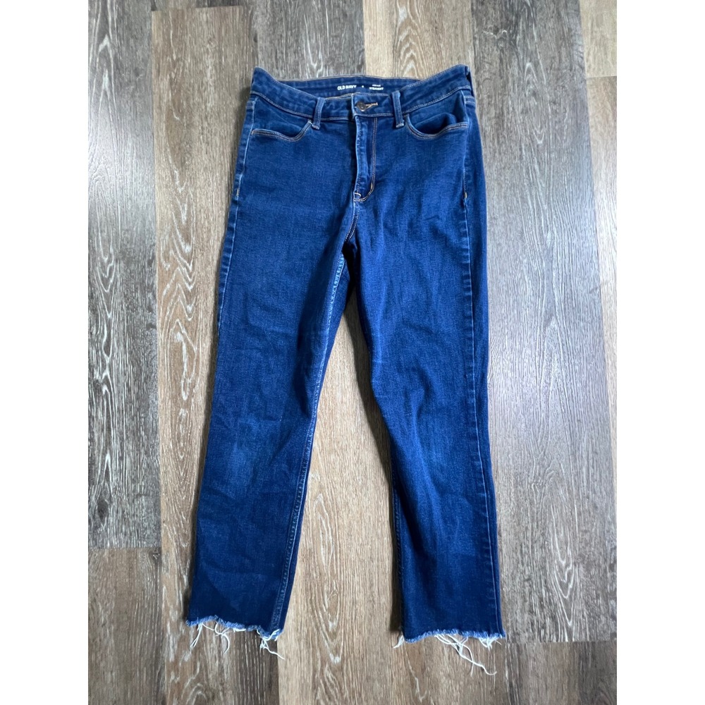 Old Navy Straight Jeans Women 6 Blue High Rise Raw Hem Denim Pants